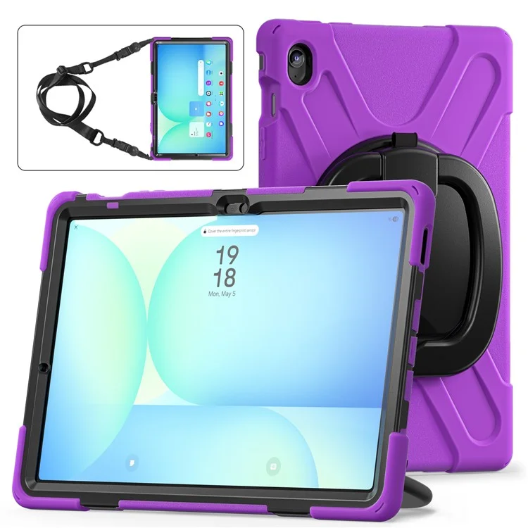 Tablet Case with Shoulder Strap for Samsung Galaxy Tab S10 FE+ SM-X620 / SM-X626B TPU + PC + Silicone Kickstand Cover - Purple