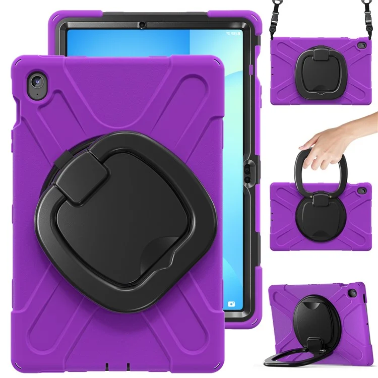 Tablet Case with Shoulder Strap for Samsung Galaxy Tab S10 FE+ SM-X620 / SM-X626B TPU + PC + Silicone Kickstand Cover - Purple