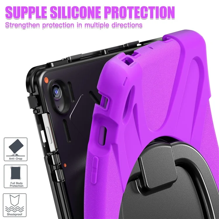 Tablet Case with Shoulder Strap for Samsung Galaxy Tab S10 FE+ SM-X620 / SM-X626B TPU + PC + Silicone Kickstand Cover - Purple