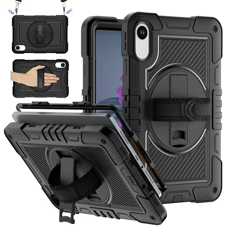 For Xiaomi Redmi Pad 2 Tablet Case Silicone + PC Shockproof Cover with Kickstand Shoulder Strap - Black