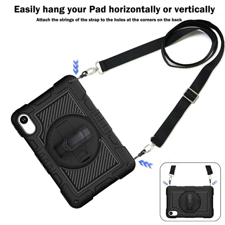 For Xiaomi Redmi Pad 2 Tablet Case Silicone + PC Shockproof Cover with Kickstand Shoulder Strap - Black