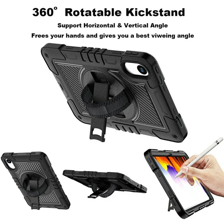 For Xiaomi Redmi Pad 2 Tablet Case Silicone + PC Shockproof Cover with Kickstand Shoulder Strap - Black