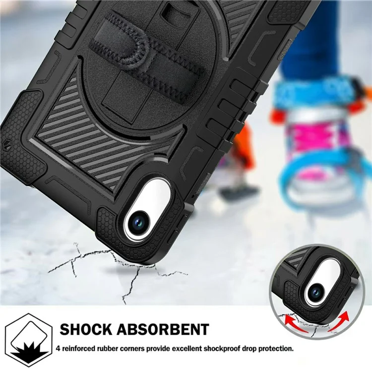 For Xiaomi Redmi Pad 2 Tablet Case Silicone + PC Shockproof Cover with Kickstand Shoulder Strap - Black