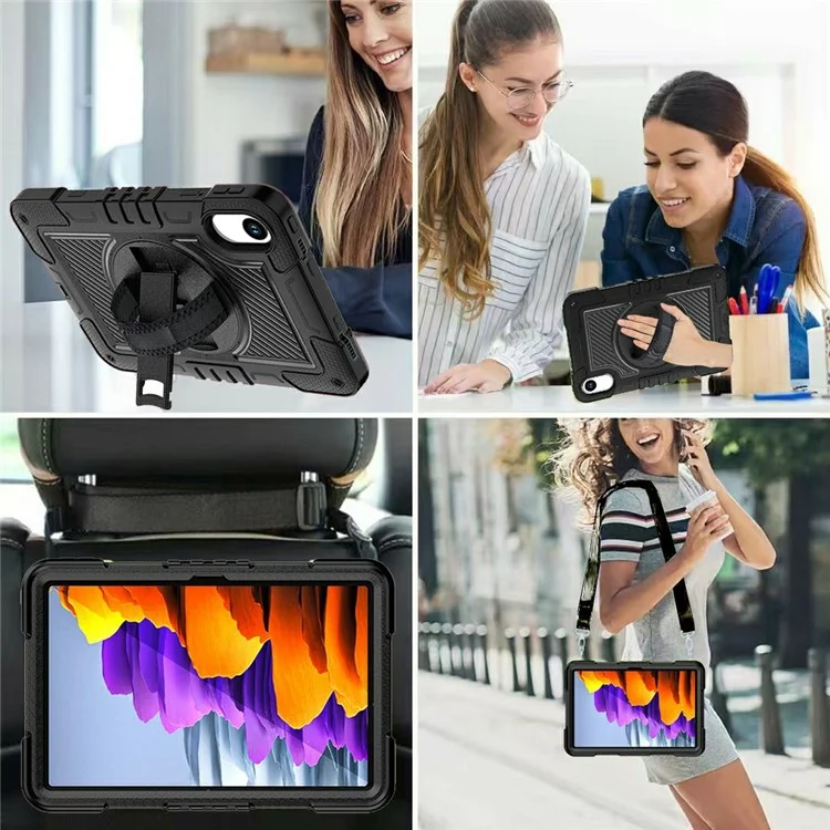 For Xiaomi Redmi Pad 2 Tablet Case Silicone + PC Shockproof Cover with Kickstand Shoulder Strap - Black