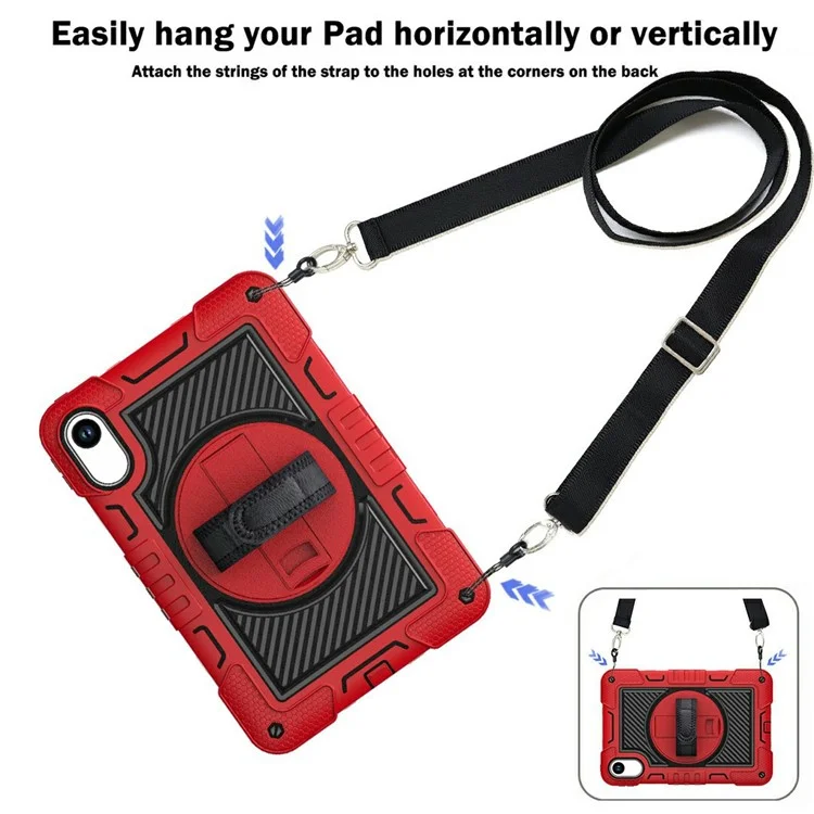 For Xiaomi Redmi Pad 2 Tablet Case Silicone + PC Shockproof Cover with Kickstand Shoulder Strap - Red + Black