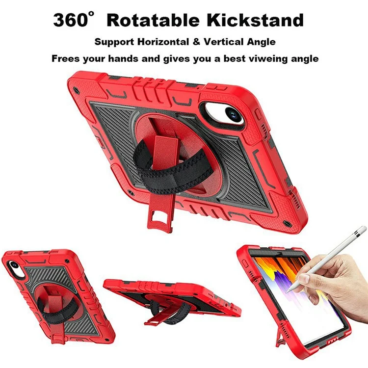 For Xiaomi Redmi Pad 2 Tablet Case Silicone + PC Shockproof Cover with Kickstand Shoulder Strap - Red + Black