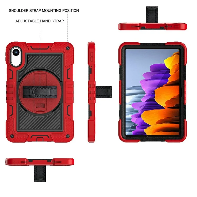 For Xiaomi Redmi Pad 2 Tablet Case Silicone + PC Shockproof Cover with Kickstand Shoulder Strap - Red + Black
