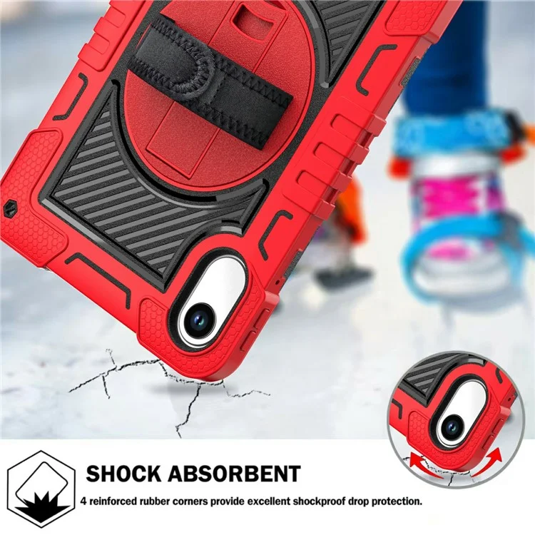 For Xiaomi Redmi Pad 2 Tablet Case Silicone + PC Shockproof Cover with Kickstand Shoulder Strap - Red + Black