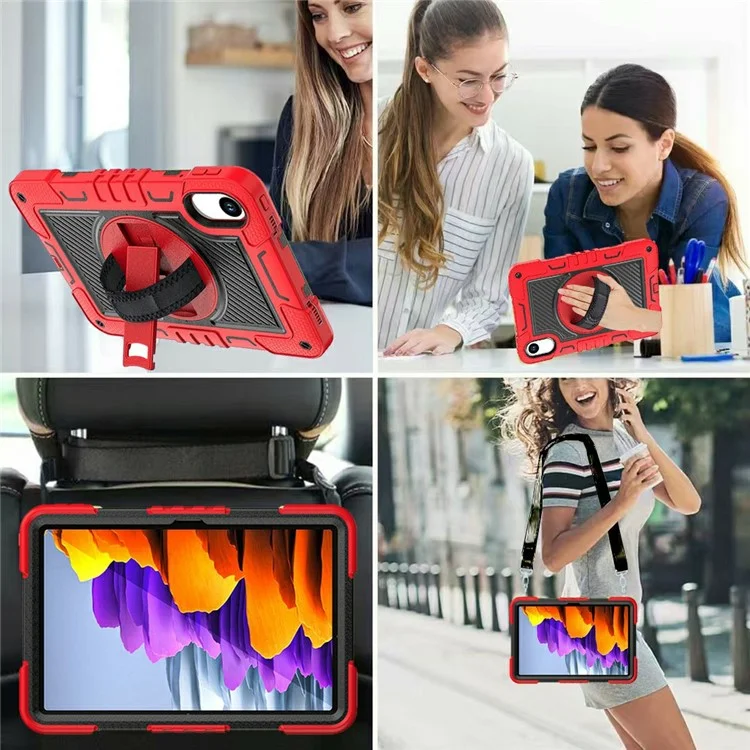 For Xiaomi Redmi Pad 2 Tablet Case Silicone + PC Shockproof Cover with Kickstand Shoulder Strap - Red + Black