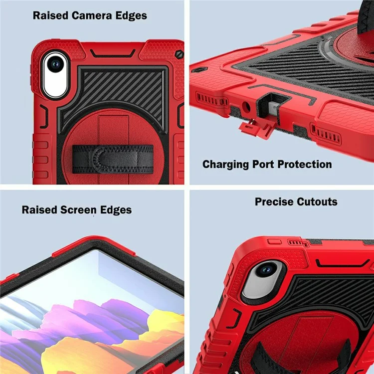 For Xiaomi Redmi Pad 2 Tablet Case Silicone + PC Shockproof Cover with Kickstand Shoulder Strap - Red + Black