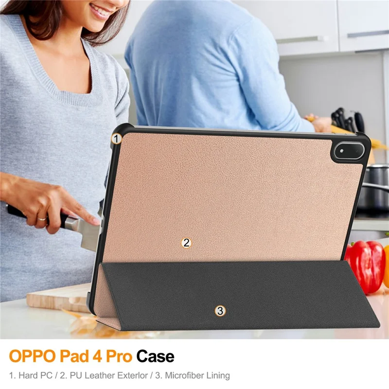 For Oppo Pad 4 Pro / OnePlus Pad 3 / Pad 2 Pro Case Anti-Drop Leather Stand Tablet Cover - Rose Gold