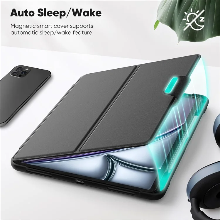 Tablet Case for iPad Air 13 (2025) / (2024) / Pro 12.9 (2022) / (2021) / (2020) / (2018) Detachable PC + TPU + PU Leather Flip Cover - Black