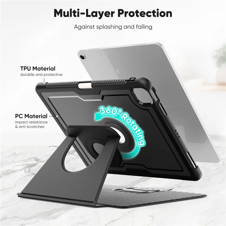 Tablet Case for iPad Air 13 (2025) / (2024) / Pro 12.9 (2022) / (2021) / (2020) / (2018) Detachable PC + TPU + PU Leather Flip Cover - Black