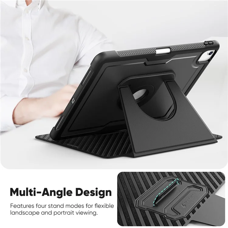 Tablet Case for iPad Air 13 (2025) / (2024) / Pro 12.9 (2022) / (2021) / (2020) / (2018) Detachable PC + TPU + PU Leather Flip Cover - Black