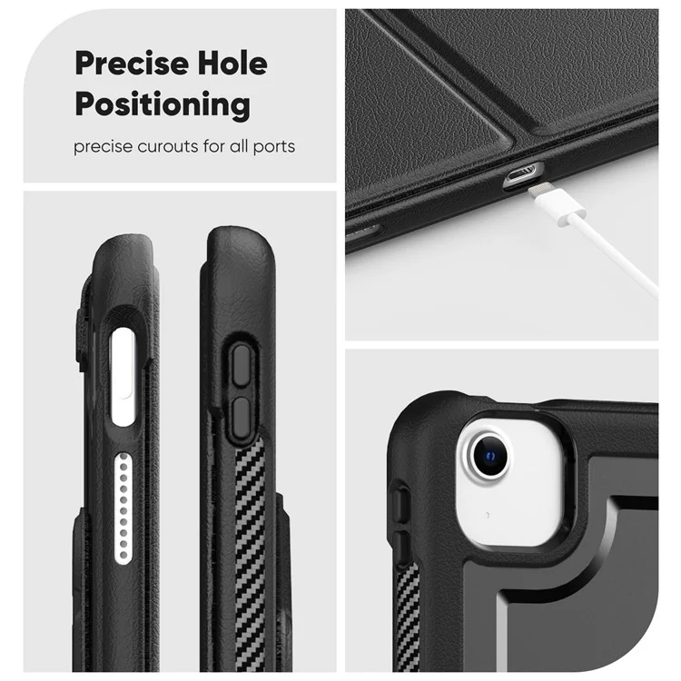 Tablet Case for iPad Air 13 (2025) / (2024) / Pro 12.9 (2022) / (2021) / (2020) / (2018) Detachable PC + TPU + PU Leather Flip Cover - Black