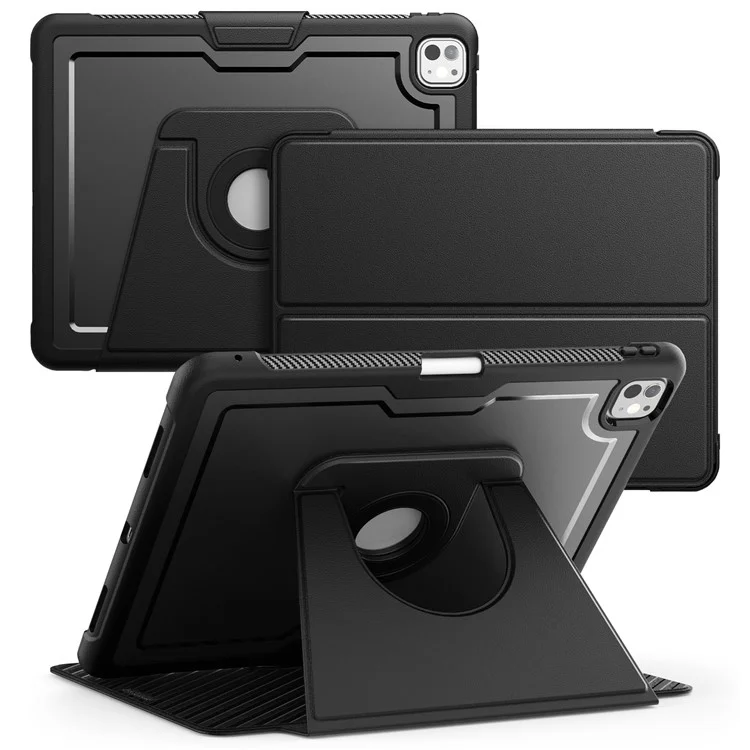 Tablet Case for iPad Pro 13 (2024) Detachable PC + TPU + PU Leather Flip Cover - Black