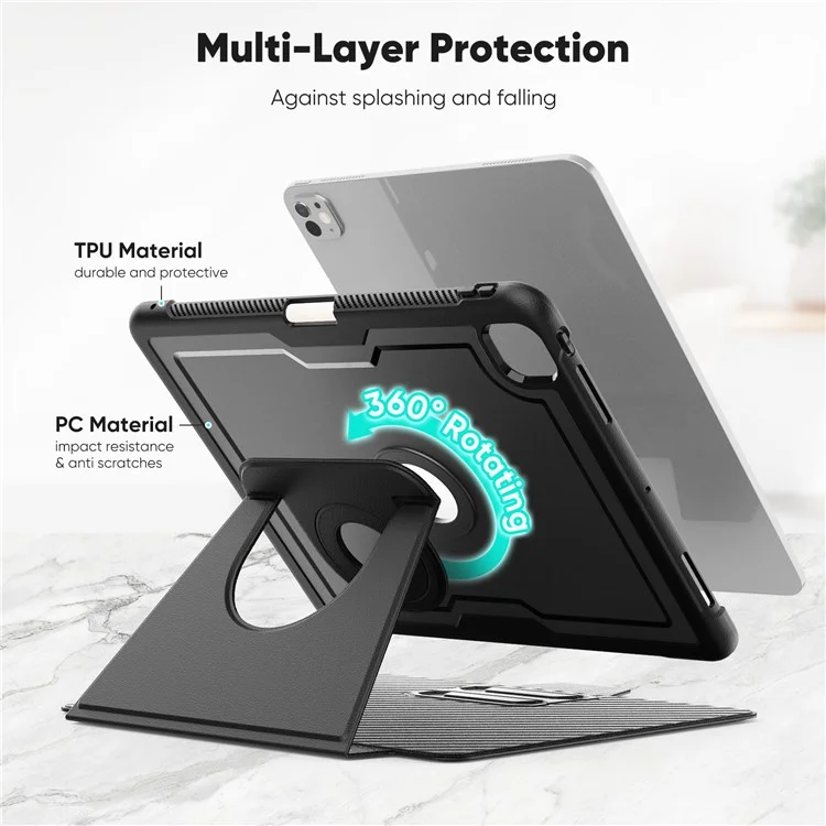 Tablet Case for iPad Pro 13 (2024) Detachable PC + TPU + PU Leather Flip Cover - Black