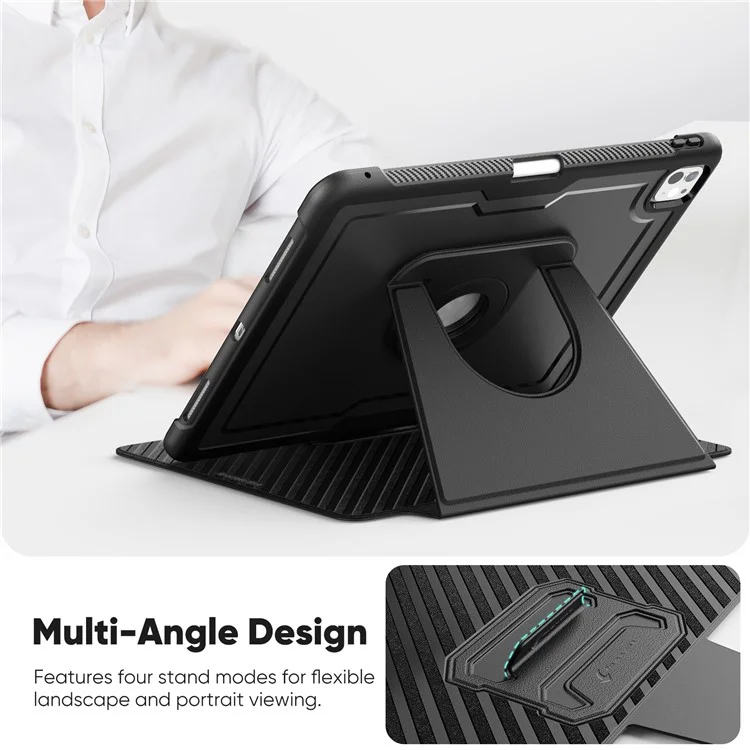 Tablet Case for iPad Pro 13 (2024) Detachable PC + TPU + PU Leather Flip Cover - Black
