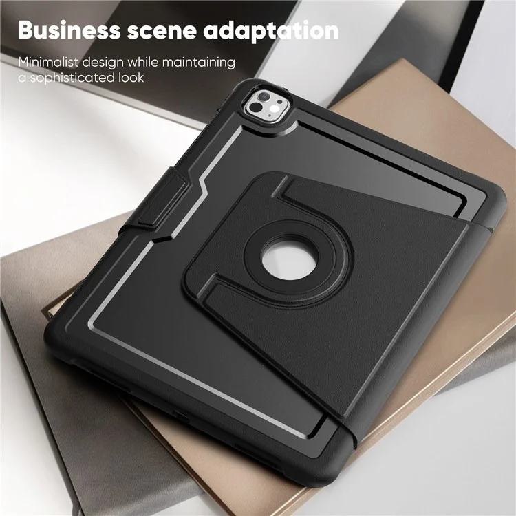 Tablet Case for iPad Pro 13 (2024) Detachable PC + TPU + PU Leather Flip Cover - Black