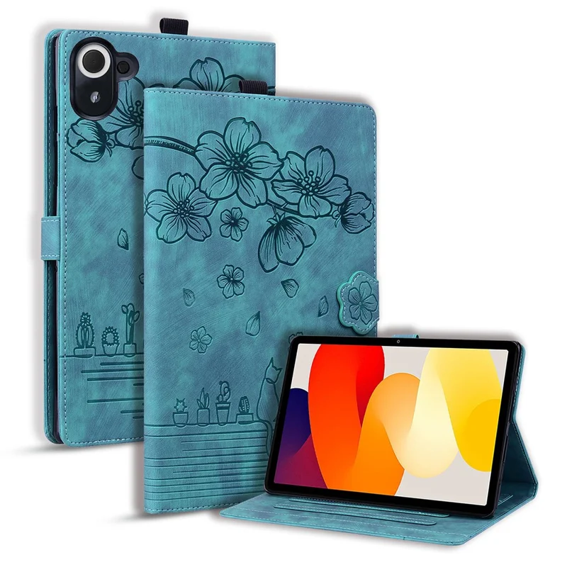 For 	Xiaomi Redmi Pad 8.8 2025 Case Card Slots Leather Tablet Stand Folio Cover Flower Cat - Green