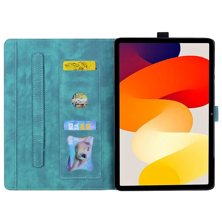 For 	Xiaomi Redmi Pad 8.8 2025 Case Card Slots Leather Tablet Stand Folio Cover Flower Cat - Green