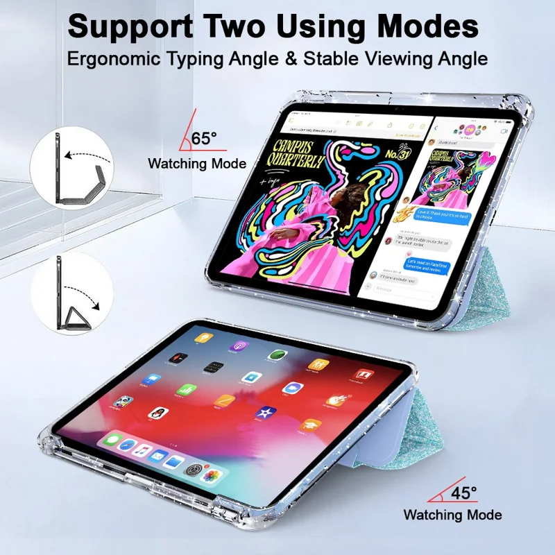 Custodia per iPad (2025) / iPad 10.9 (2022) con Slot per Pencil, Supporto Pieghevole Triplo, Cover Protettiva Glitterata con Supporto Accensione/Spegnimento Automatico - Blu