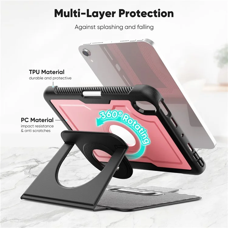 For iPad mini (2024)  /  (2021) Tablet Case Detachable PC + TPU + PU Leather Flip Cover - Pink