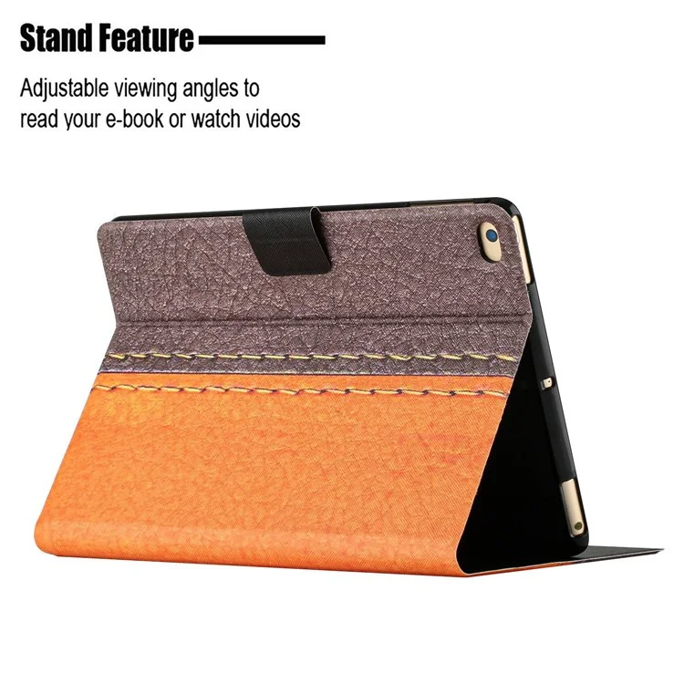For iPad 9.7-inch (2018) / (2017) / iPad Air (2013) / Air 2 Bi-color Splicing Tablet Case PU Leather Stand Card Holder Anti-scratch Protective Shell - Orange