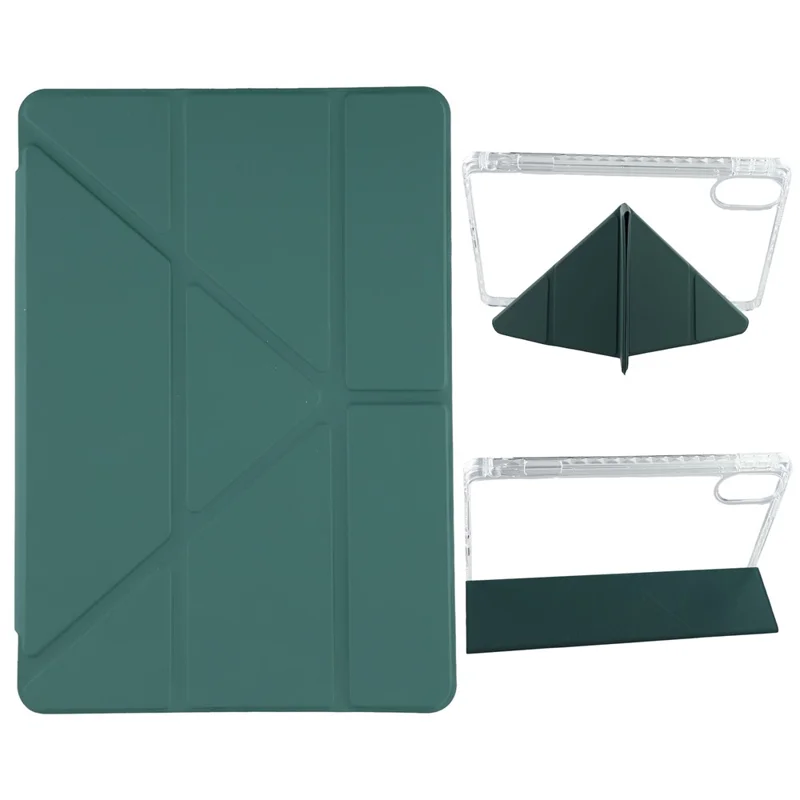 Capa para Xiaomi Redmi Pad 2 em Couro PU, Suporte Origami, Tampa Transparente para Tablet - Verde Escuro
