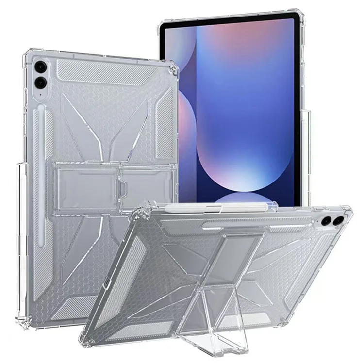 For Samsung Galaxy Tab S10 FE  /  S9 FE Clear Case Kickstand Shockproof TPU + PC Tablet Cover with Pen Slot