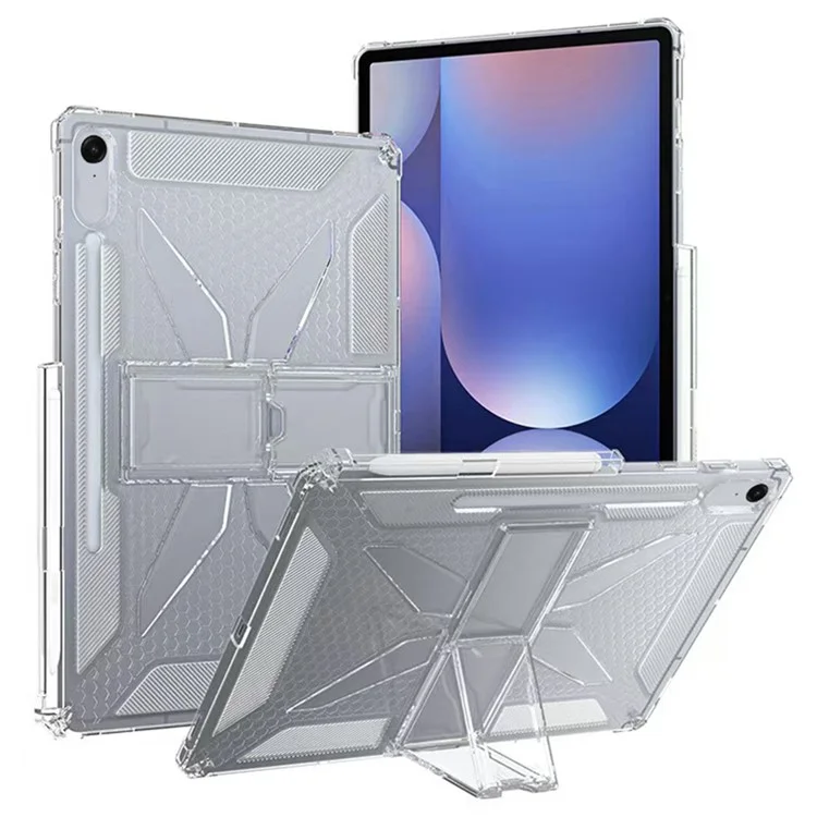 Pour Samsung Galaxy Tab S10 FE+ Étui Transparent Antichoc avec Béquille TPU + PC Housse de Tablette avec Emplacement pour Stylo