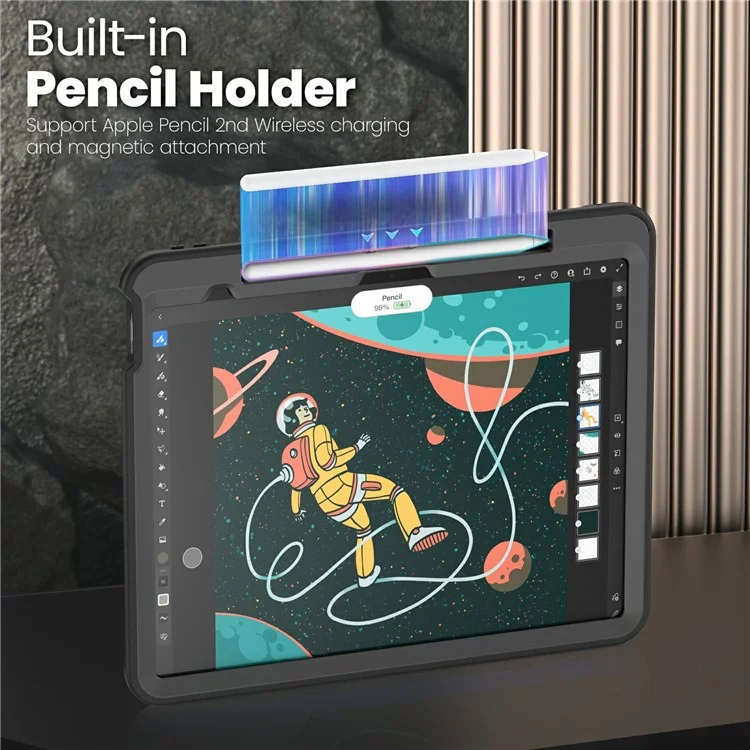 For iPad Air 13 (2025) / (2024) A3268 Case PC + TPE Tablet Cover with Hidden Zinc Alloy Kickstand - Black
