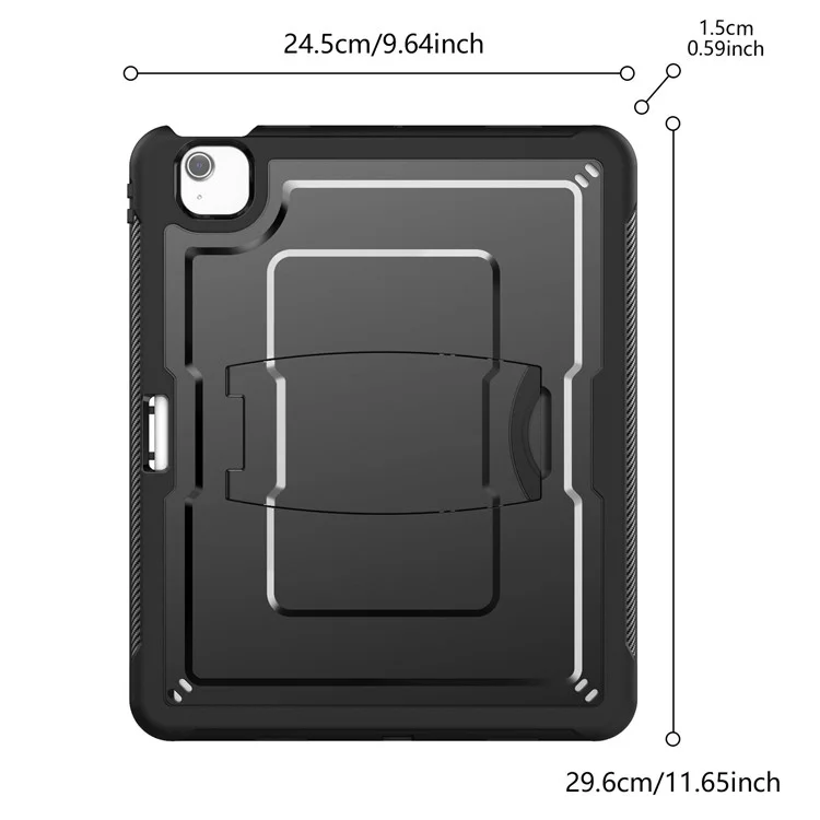 For iPad Air 13 (2025) / (2024) A3268 Case PC + TPE Tablet Cover with Hidden Zinc Alloy Kickstand - Black