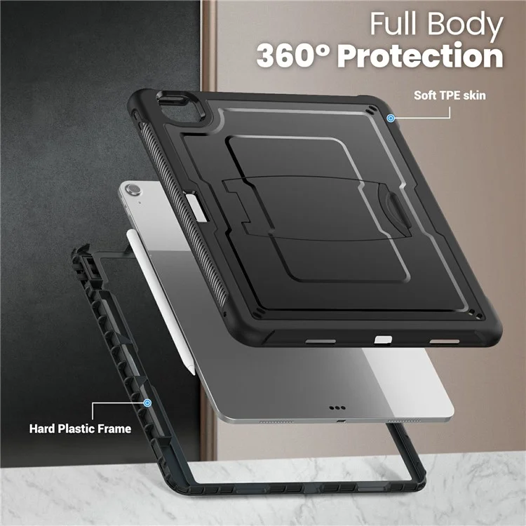 For iPad Air 13 (2025) / (2024) A3268 Case PC + TPE Tablet Cover with Hidden Zinc Alloy Kickstand - Black