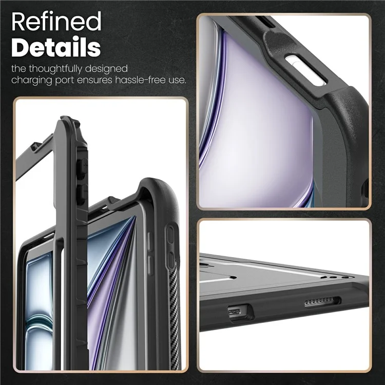 For iPad Air 13 (2025) / (2024) A3268 Case PC + TPE Tablet Cover with Hidden Zinc Alloy Kickstand - Black