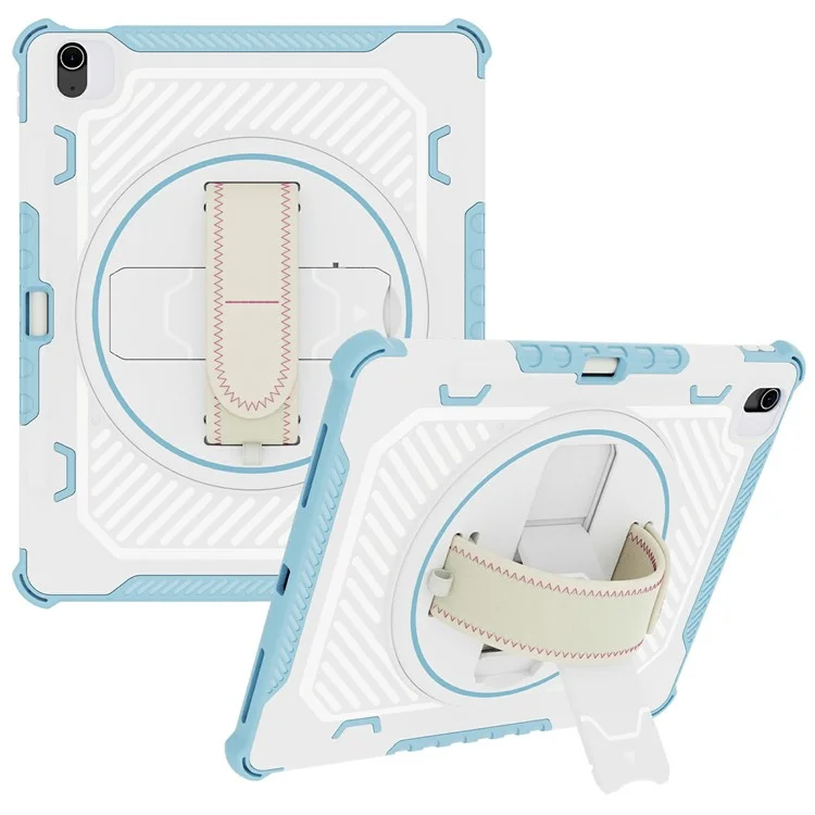 For iPad Air 13 (2025)  /  (2024) Case Kickstand PC + TPU Shockproof Tablet Cover With Hand Strap - Sky Blue