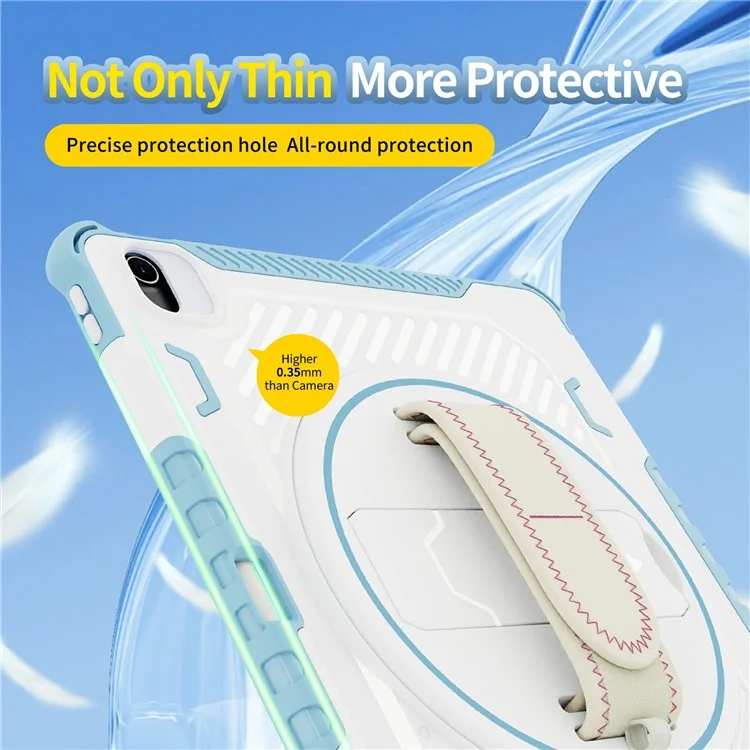 For iPad Air 13 (2025)  /  (2024) Case Kickstand PC + TPU Shockproof Tablet Cover With Hand Strap - Sky Blue