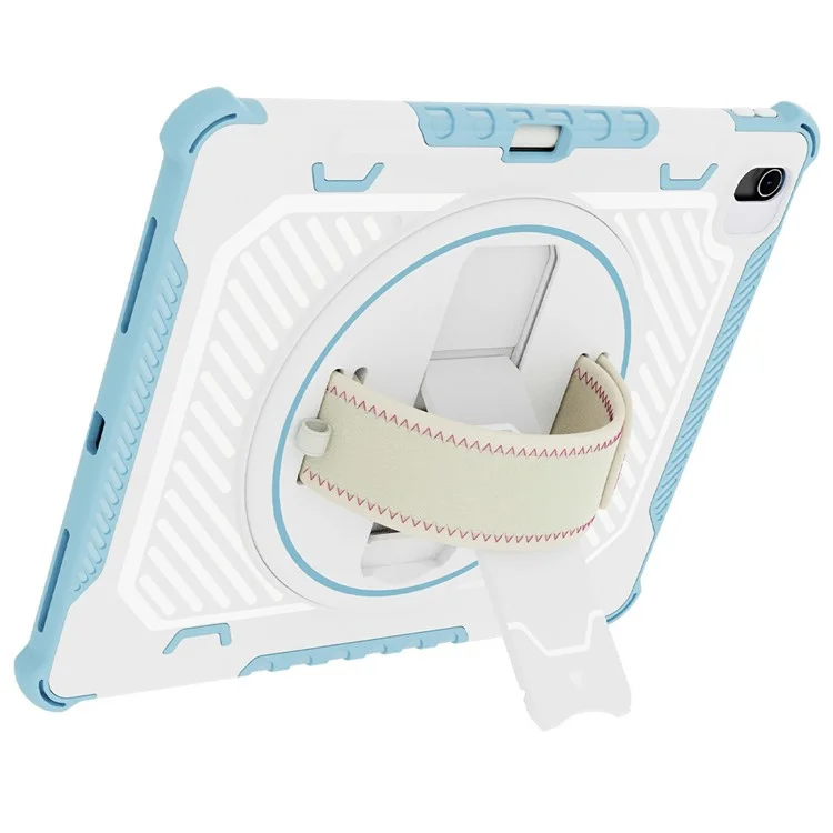 For iPad Air 13 (2025)  /  (2024) Case Kickstand PC + TPU Shockproof Tablet Cover With Hand Strap - Sky Blue
