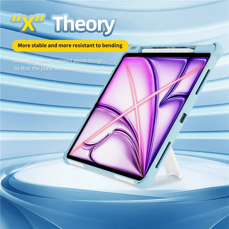 For iPad Air 13 (2025)  /  (2024) Case Kickstand PC + TPU Shockproof Tablet Cover With Hand Strap - Sky Blue