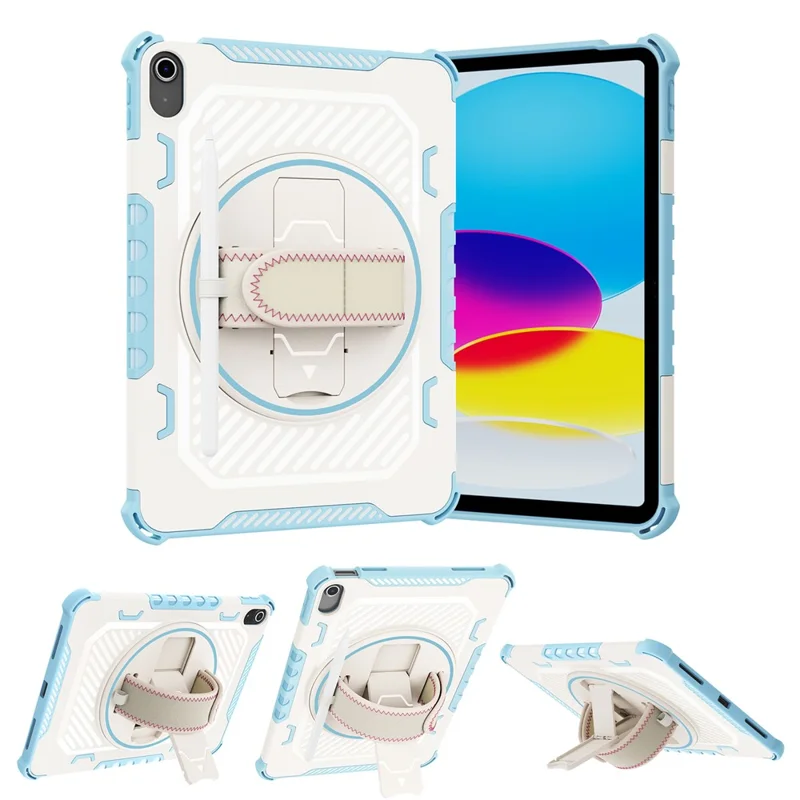 Чехол для iPad Air 11 (2025) / (2024) с подставкой из ПК + TPU, противоударный, с ремешком для руки - Небесно-голубой