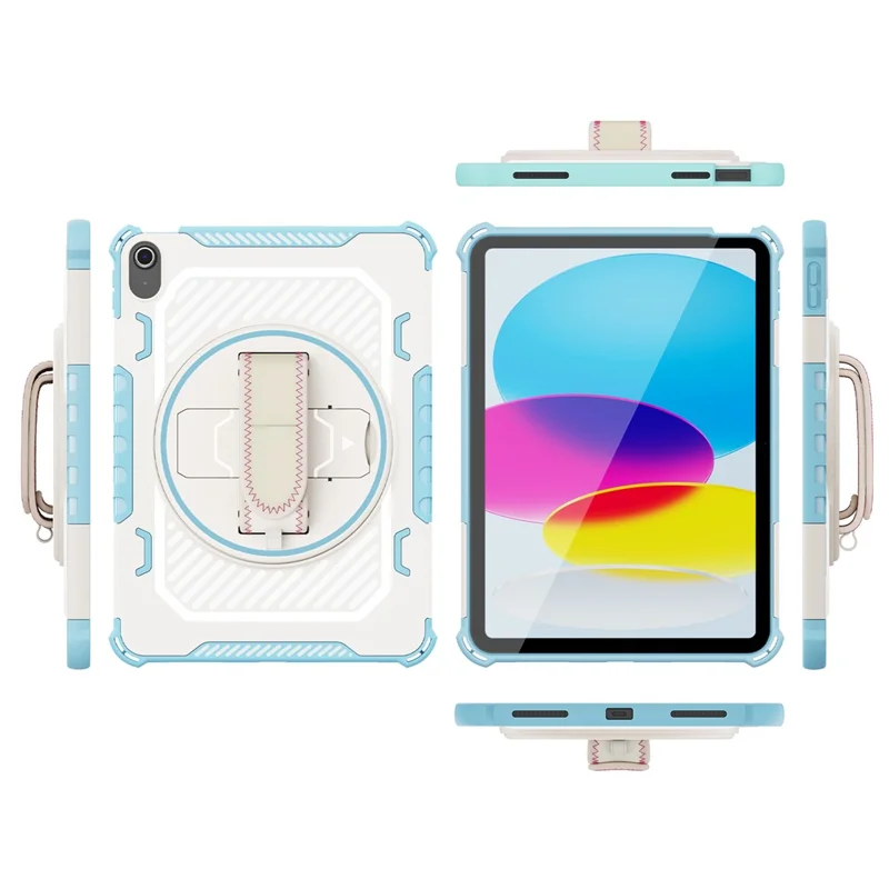 Чехол для iPad Air 11 (2025) / (2024) с подставкой из ПК + TPU, противоударный, с ремешком для руки - Небесно-голубой
