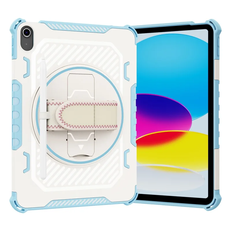 Чехол для iPad Air 11 (2025) / (2024) с подставкой из ПК + TPU, противоударный, с ремешком для руки - Небесно-голубой