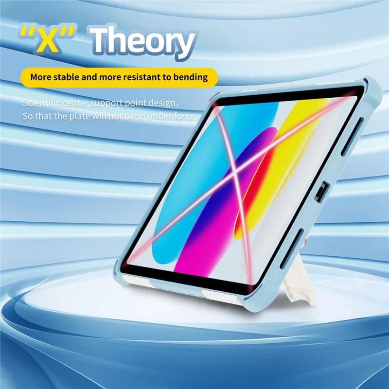 Чехол для iPad Air 11 (2025) / (2024) с подставкой из ПК + TPU, противоударный, с ремешком для руки - Небесно-голубой