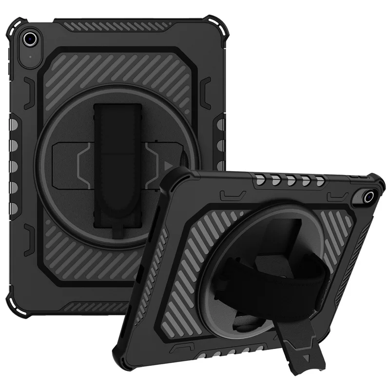 For iPad Air 11 (2026) / (2025) / (2024) Case Kickstand PC + TPU Shockproof Tablet Cover With Hand Strap - Black