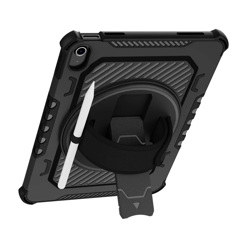 For iPad Air 11 (2026) / (2025) / (2024) Case Kickstand PC + TPU Shockproof Tablet Cover With Hand Strap - Black