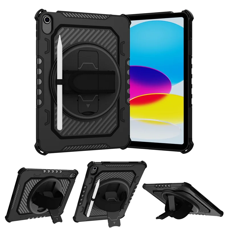 For iPad Air 11 (2026) / (2025) / (2024) Case Kickstand PC + TPU Shockproof Tablet Cover With Hand Strap - Black