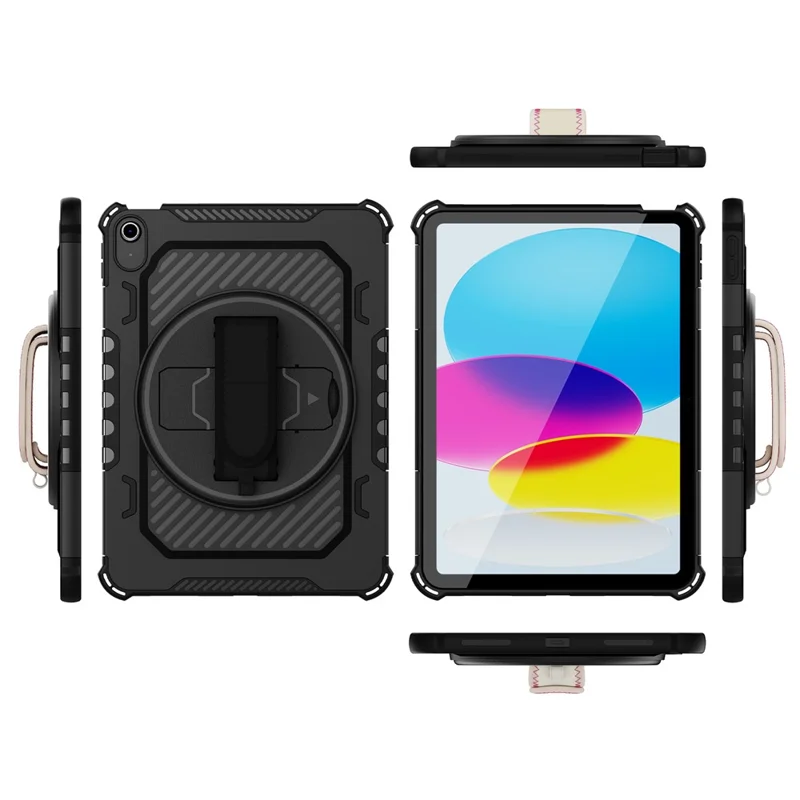 For iPad Air 11 (2026) / (2025) / (2024) Case Kickstand PC + TPU Shockproof Tablet Cover With Hand Strap - Black