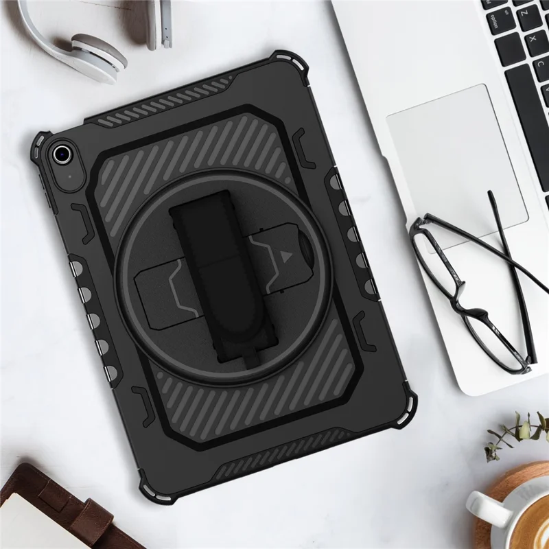 For iPad Air 11 (2026) / (2025) / (2024) Case Kickstand PC + TPU Shockproof Tablet Cover With Hand Strap - Black