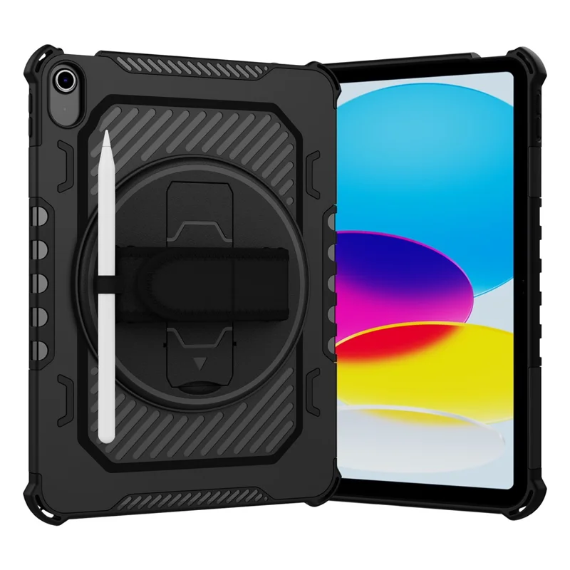 For iPad Air 11 (2026) / (2025) / (2024) Case Kickstand PC + TPU Shockproof Tablet Cover With Hand Strap - Black