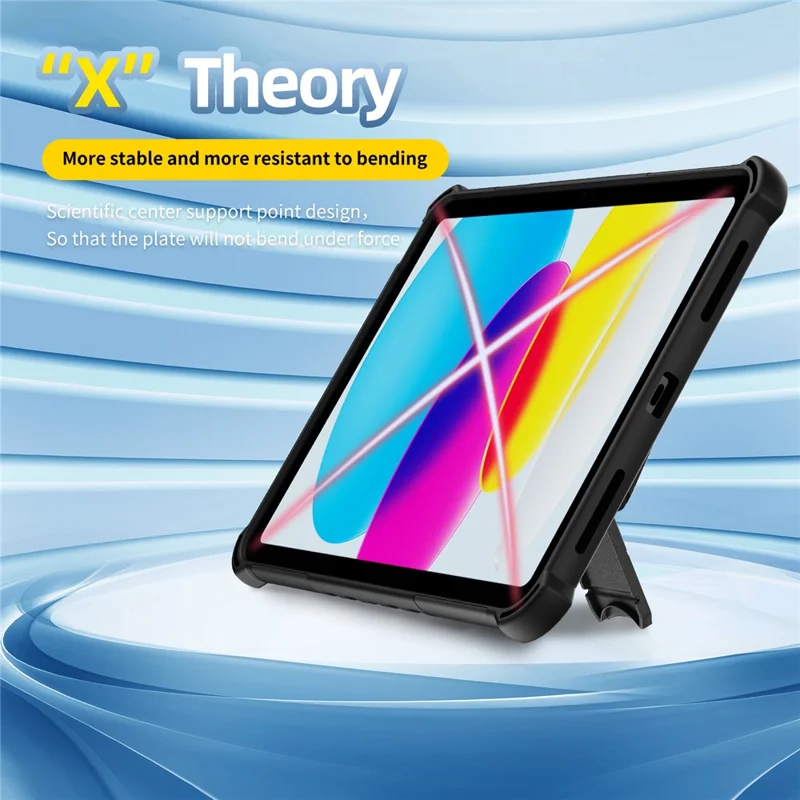 For iPad Air 11 (2026) / (2025) / (2024) Case Kickstand PC + TPU Shockproof Tablet Cover With Hand Strap - Black